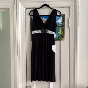 Fashion Bug Black Midi Dress with White Sash